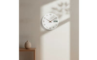 12 Inch Wall Clock with LCD Display 30 Cm Wall Clock with Temperature Display Linen-Textured Silent for Apartments