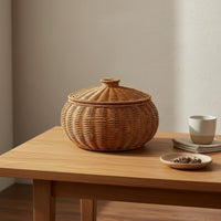 Decorative Imitation Rattan Pumpkin Basket Rustic Charm Woven Storage Basket with Lid Handwoven for Living Room, Coffee Table, Kitchen