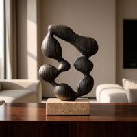 Resin Sculpture with Marble Base Artistic Abstract Sculpture Sculptural Decorative Object with Loop Detail for Bookshelf