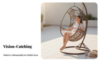 Oval-Shaped-Shaped Swinging Comfortable Pad Freestanding Oval-Shaped Chair Woven Design Patio Furniture for Adults, Homeowners, Backyard, Balcony