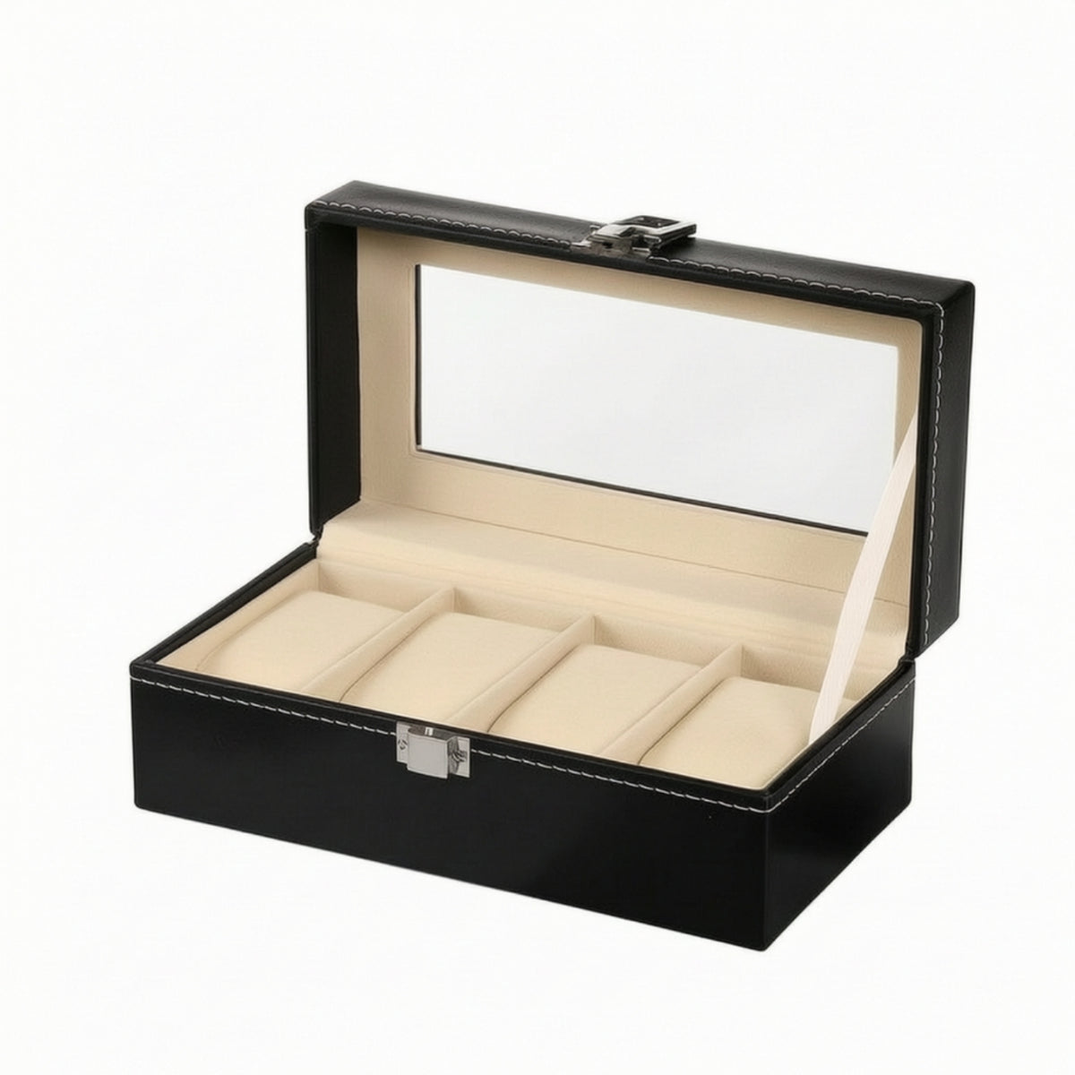 Watch Storage Box Shielded Watch Organizer with Glass Lid See-Through Jewelry Box with Mirror for Vanity