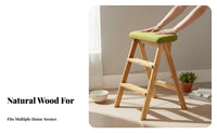 Solid Wood Construction 3-Step Wooden Stool Heavy Duty 3-Step Wooden Ladder Multi-Purpose for Homeowners, Adults, Kitchen, Garage, Stockroom