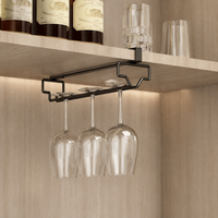 Metal Wine Glass Holder, Under-Cabinet Storage, Matte Black, 1-Row, For 3 Glasses, Hanging Type, Kitchen Storage