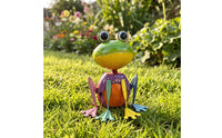 Metal Frog Figurine Hand-Painted Metal Frog Statue Garden Statue Colorful Artisanal for Gardeners, Patio, Balcony