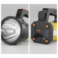 Portable Led Searchlight with Usb Output Large Capacity Rechargeable Flashlight with Handle Heavy-Duty Handheld Flashlight with Side Light High Lumen for Campers, Homeowners, Camping, Emergencies, Power Outages, Outdoor