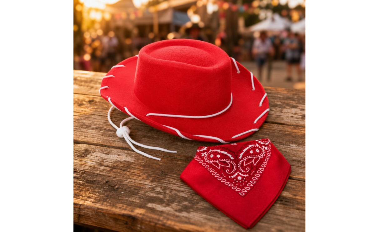 Wide-Brim Western Hat with Bandana Set