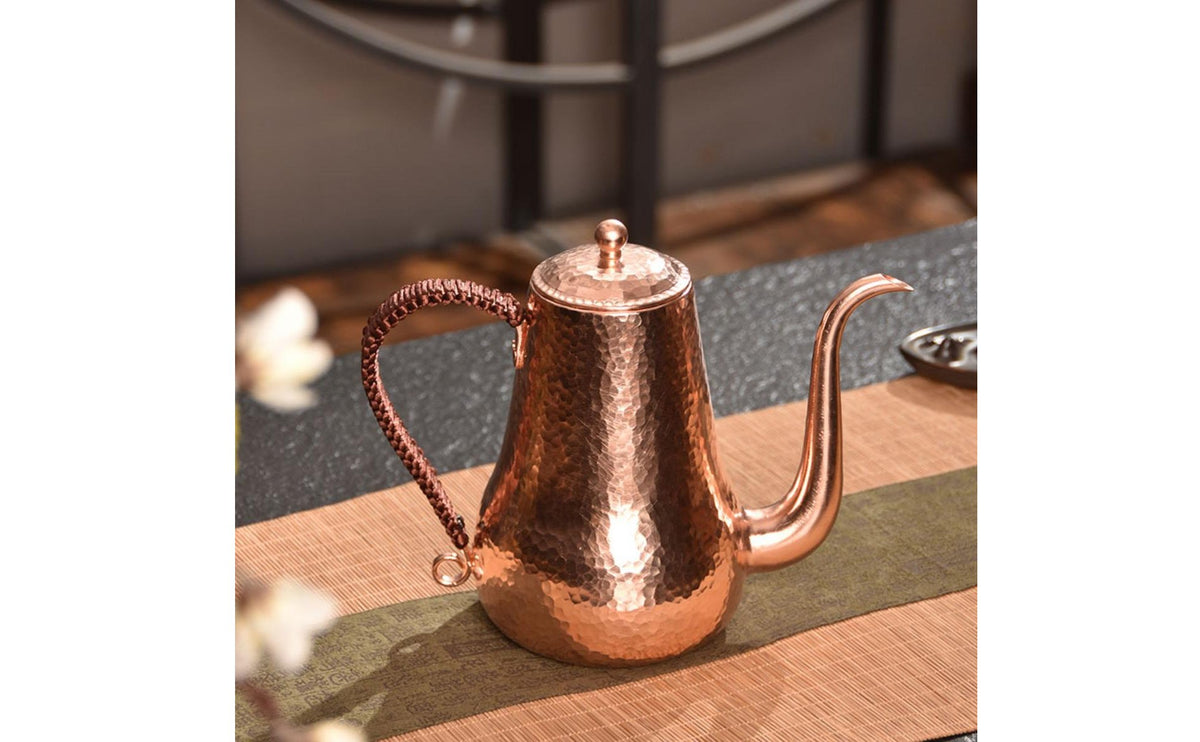 Hand Hammered Coffee Pot Handmade Pour-Over Coffee Kettle Braided Handle Kitchenware for Baristas