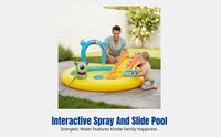 Inflatable Swimming Pool, Cartoon Creature Sprinkler Pool, PVC Material, Family Outdoor Water Play, Slide Included