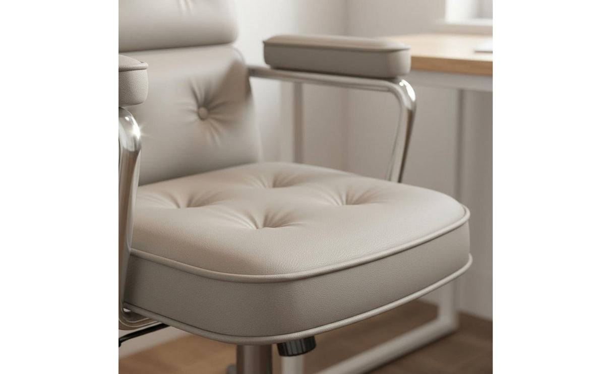 Light Luxury Design Upholstered Rolling Desk Chair Adjustable Height Tufted Swivel Office Chair Ergonomic Support Accent Seat Easy Assembly for Women, Students, Study Room, Bedroom