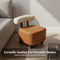 Minimalist Design Rolling Pouf with Backrest 360° Swivel Low-Silhouette Padded Chair with Casters Easy to Clean Household Furniture Lockable Wheels for Office Workers, Estheticians, Living Room, Bedroom, Entryway, Playroom