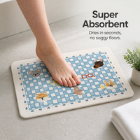 Cartoon Diatomaceous Earth Bath Mat Quick Dry Non-Slip Absorbent Floor Mat for Bathroom Shower Entrance