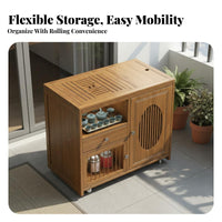 Chinese Design Mobile Tea Brewing Cabinet Automatic Water Boiler 2-Tier Rolling Cart Large Capacity Storage Household Furniture 360° Rotation for Hosts, Homeowners, Adults, Living Room, Balcony, Kitchen, Parties