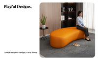 Light Luxury Cashew-Shaped Ottoman Curved Shape Upholstered Waiting Settee Minimalist Aesthetic Lobby Furniture Elegant design for Office Managers, Salon Owners, Interior Designers, Lounge Area, Bank, Barbershop