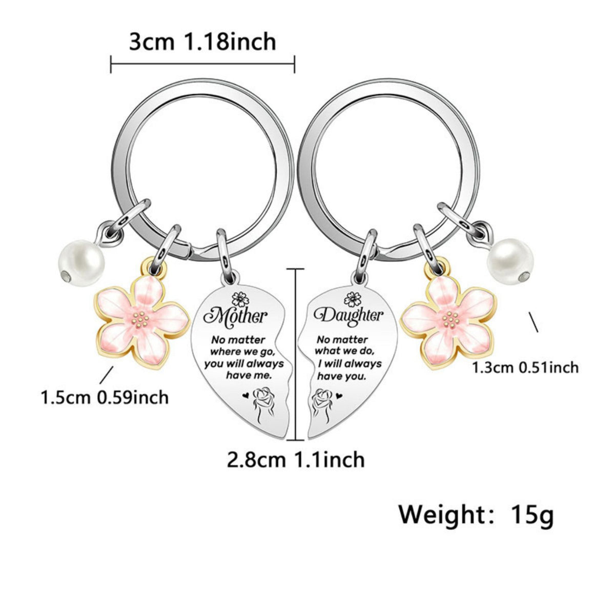 2 Pieces Mother Daughter Keychain Set Stainless Steel Mother Daughter Keychain
