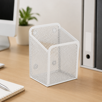 Magnetic Pen Holder, Metal Grid Design Pen Box, 9.5x6.8x12.5cm Magnetic Pen Organizer for Whiteboards, Office & Kitchen