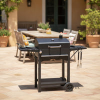 Briquette-Fueled Grill with Side Shelves Outdoor Briquette-Fueled Grill with Thermometer Porcelain-Enameled for Home Cooks, Backyard, Patio, Garden