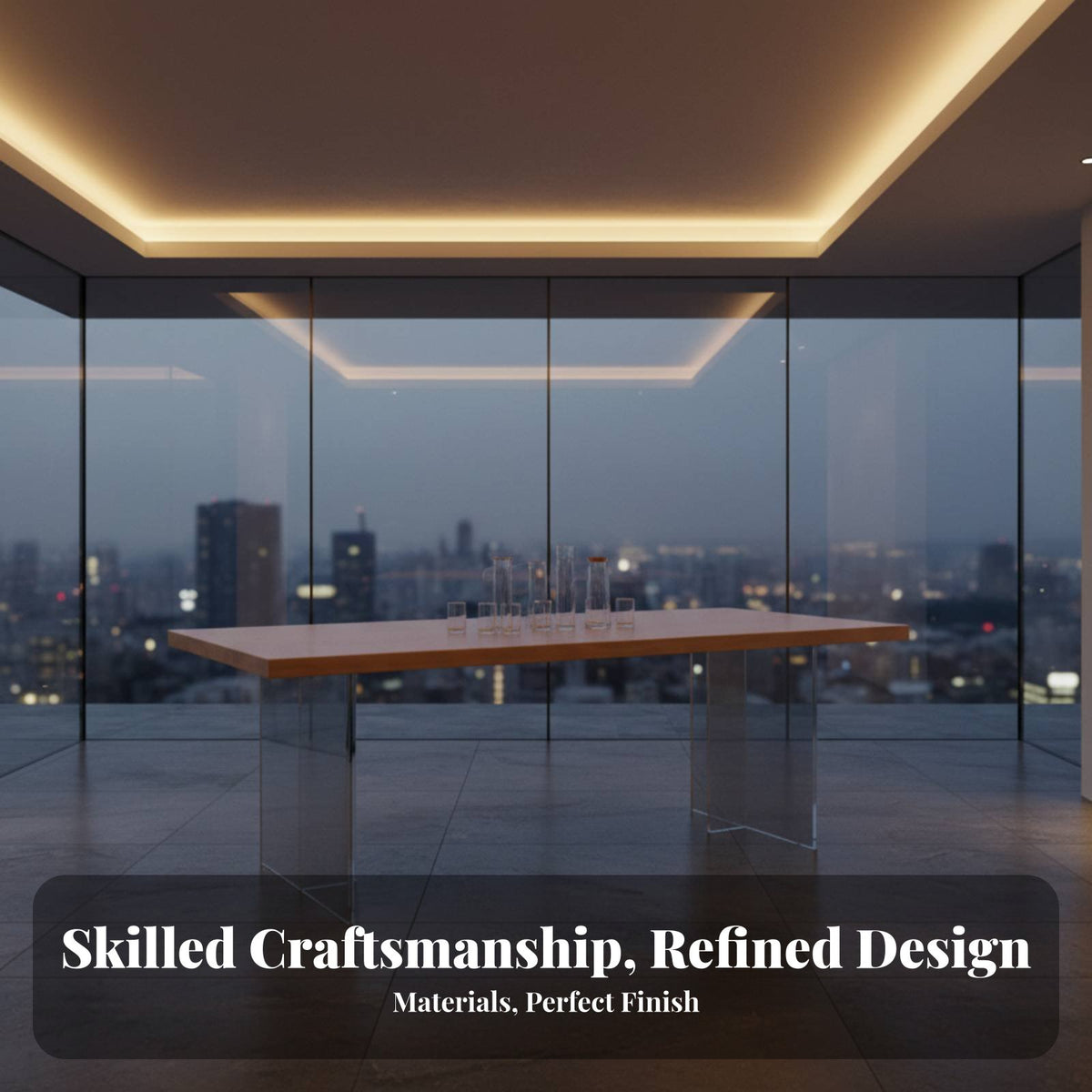 Floating Wood Slab Table Transparent Legs Household Furniture Modern Aesthetic for Families, Homeowners, Dining Room, Kitchen, Home