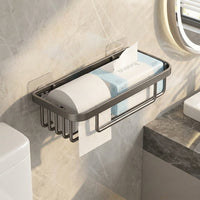 Tissue Box Holder for Toilet Tissue and Paper Roll, Carbon Steel Storage Shelf with Matte Finish, Light Luxury Wall Mount, No Drill Bathroom
