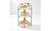 Three-Tier Dessert Stand Circular Tiers Wooden Tiered Stand Toy Wooden Pretend Toy Treats Set for Children