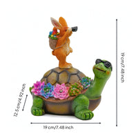 Resin Rabbit Statue with Turtle Whimsical Rabbit Statue with Solar Panel Weather-Resistant Bunny Figurine Waterproof for Gardeners, Homeowners, Patio, Flowerbed, Balcony