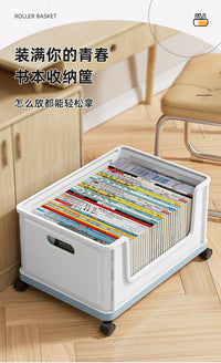 收纳箱书箱学生教室装书整理箱子带滑轮塑料书本收纳盒书籍储物箱