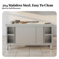 Easy to Clean Stainless Steel Work Table Rust Resistant Kitchen Prep Table with Cabinet Heavy Duty Commercial Kitchen Workbench Adjustable Feet for Restaurant Owners, Home Cooks, Bakery, Cafeteria, Warehouse, Workshop