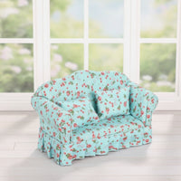 Floral Dollhouse Double Sofa Upholstered Miniature Sofa with Pillows Handmade Dollhouse Couch Set Detailed for Collectors