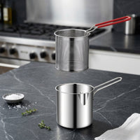 2 Pieces Versatile Deep Frying Pot with Basket Dishwasher Safe Deep Fryer Pot with Basket Ergonomic Stainless Steel Fryer with Strainer Compact for Stovetop Cooking