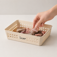 Stackable Storage Basket, White Polypropylene Wicker Storage Baskets with Handles, Rectangular for Shelves