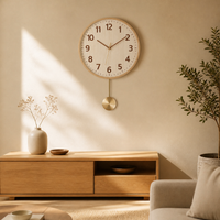 Solid Wood Wall Clock with Silent Movement for Living Room and Bedroom