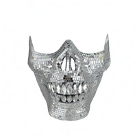 Mirrored Horned Skull Mask Mosaic Half Face Skull Mask Reflective Costume Accessory Gleaming Finish
