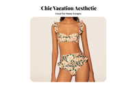 High Waist Ruffle Bikini Modest Coverage Floral Print Bikini Set Vintage Influenced High Waisted Floral Swimsuit for Moms, Adults, Beach, Resort