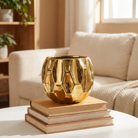 Plant Pots and Flower Vase for Home Office, Ceramic Vase with Brushed Texture and Geometric Shape, Modern Flower Pots for Indoor Plant