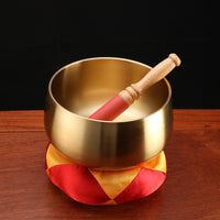 Japanese-Style Brass Singing Bowl Set with Lotus Base for Meditation and Buddhist Rituals