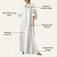 Maxi Dresses for Women UK with V-Neck and Pockets, Summer Beach Dress in Polyester Blend, Plus Size Long up to 5XL, Lantern Sleeve