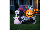 Inflatable Dog with Pumpkin Head LED Lights Skeleton Dog Inflatable Halloween Yard Decoration Lawn Ornament Outdoor for Party