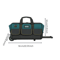 Rolling Tool Bag Telescopic Handle Wheeled Tool Bag Contrast Stitching Flap Pockets