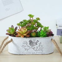 Rustic Oval Iron Flower Pot Vintage Style Distressed White Planter