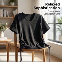 T Shirts for Women UK with Side Drawstring for Adjustable Fit, Plus Size Summer Clothes, Ladies Short Sleeve