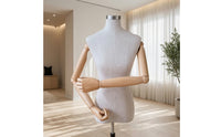 Mannequin Torso with Wooden Arms Linen Textured Mannequin Torso with Arms Stable Cloth Covered Dress Form for Designers