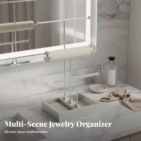 Crossbar Jewelry Stand Multi-Functional Crossbar Jewelry Tree with Tray Necklace Earring Bracelet Holder Space-Saving for Closet