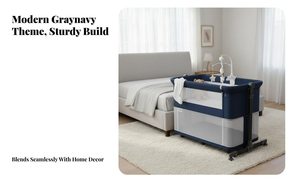 Foldable Design Bedside Co-Sleeper Rocking Function Portable Bedside Sleeper Multi-Functional Newborn Cradle Lockable Wheels for Newborns, Infants, Caregivers, Travel, Bedroom, Living Room