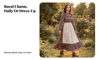 Long-Sleeved Settler Dress with Apron | Vintage-themed, Colonial Dress, for Costume Parties