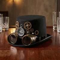 Compass Ornament Top Hat with Goggles Smooth Dark Finish Steampunk Top Hat