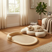 Cat Scratcher Sofa Bed Woven Beige Cat Scratcher Bed Soft Textured Pet Resting Station for Home