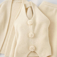 Women's 2025 Autumn/Winter Romantic Cardigan & Floral Vest Set