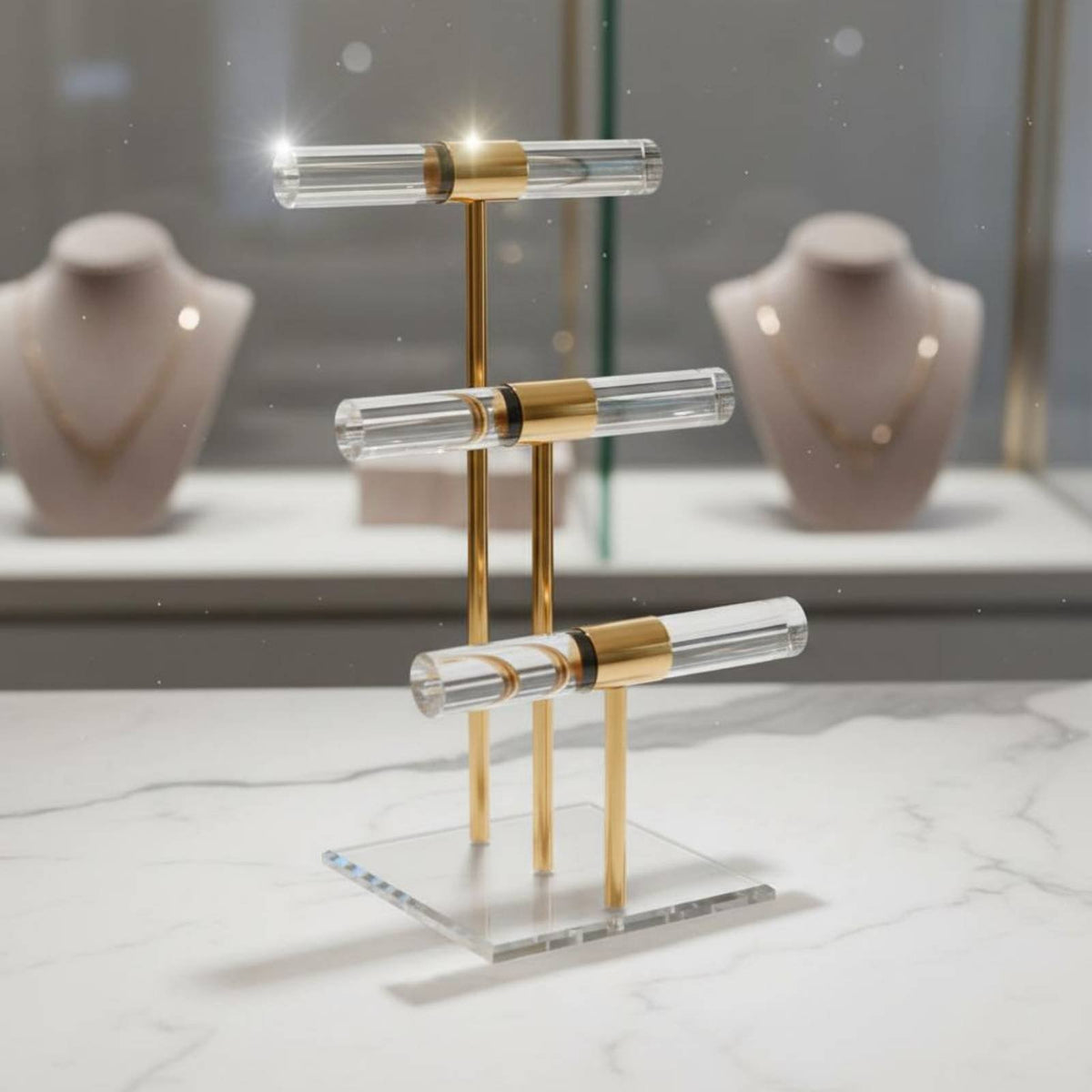 Acrylic Jewelry Display Stand Elegant Design Necklace Display Rack Acrylic Necklace Holder Versatile 2-Tier Crossbar Stand