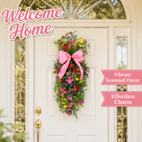 60cm Teardrop Floral Swag, Fake Flowers Garland for Door Hanging, Artificial Flower Swag for Wedding Arch Decor