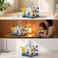 Ocean-Themed Wooden Activity Cube Educational Activity Cube with Bead Maze Compact Motor Skills Toy Developmental for Toddlers, Babies, Kids, Playroom, Daycare, Preschool