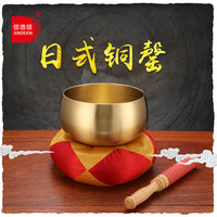 Japanese-Style Brass Singing Bowl Set with Lotus Base for Meditation and Buddhist Rituals
